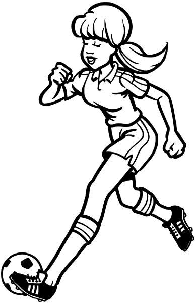 Lady soccer ball player vinyl sticker. Customize on line. Sports 085-1174